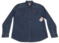 Wrangler Denim Pearl Snap Shirt Mens Large Blue Western Long Sleeve Stretch New