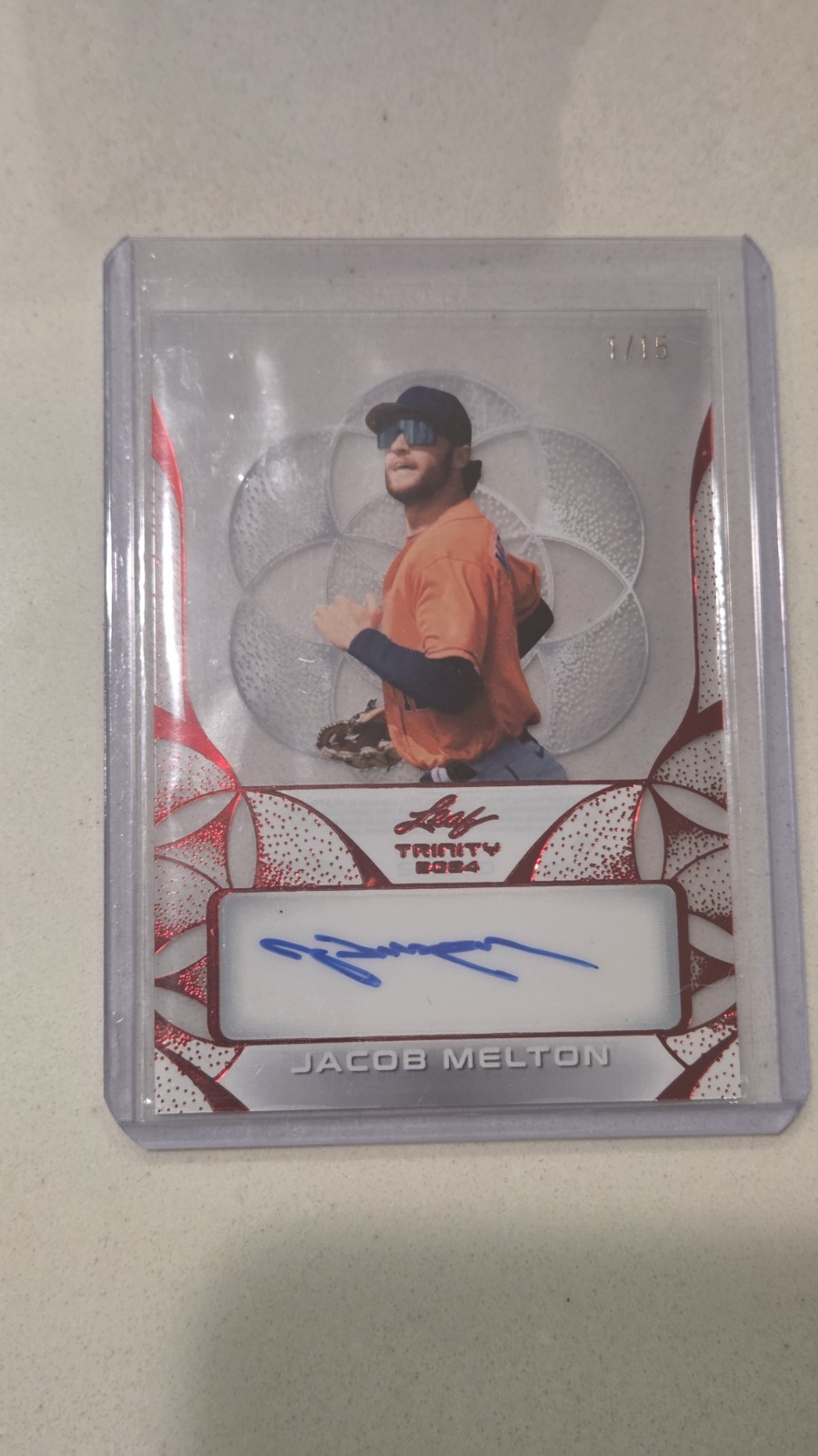 2024 Leaf Trinity Clear Auto Red /15 Jacob Melton #CA-JM2 Auto 