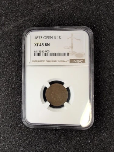 1873 Indian Head Penny Open 3 NGC XF45 BN Cent