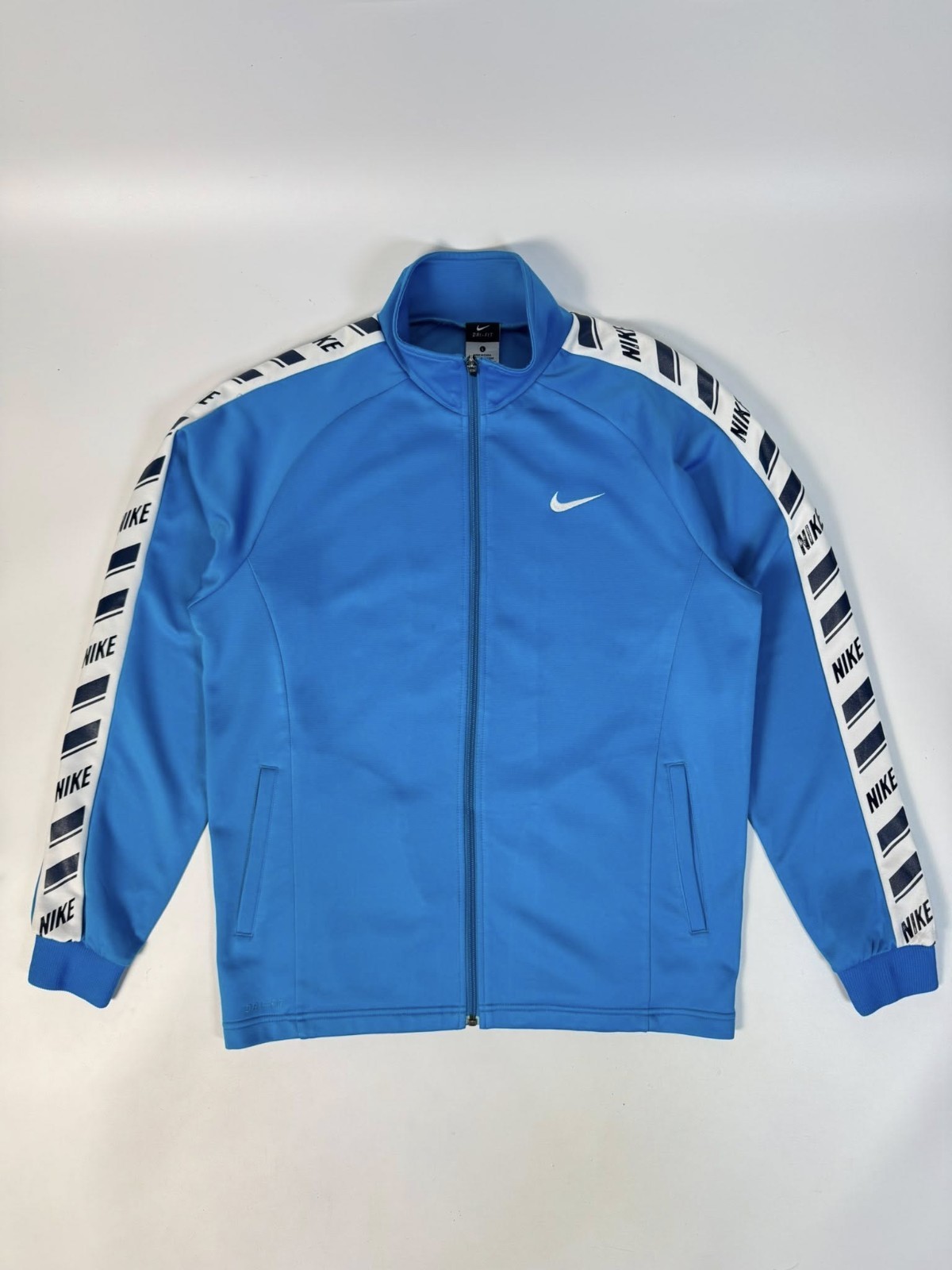 Nike Blue Track Jacket Logo Tape Sleeve Size L Vintage