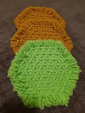 3 Vintage Handmade Hot Pad Trivet 2 Gold 1 Green Star Love & Money Pattern 8inch