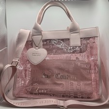 Juicy Couture Handbag Heart Tote Clear Pink Blush With Coin Pouch Beach NWOT