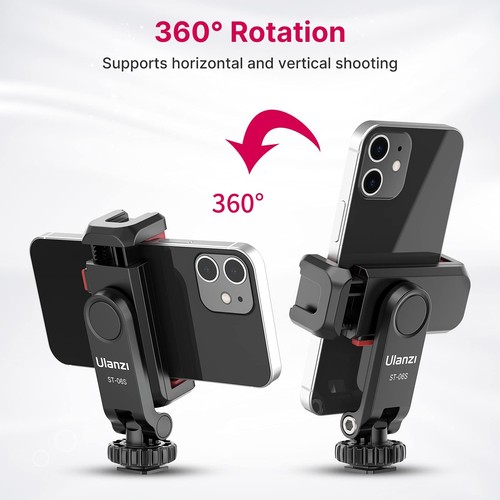 Phone Tripod Mount Holder for iPhone - ULANZI ST-06S Camera Hot 2 Cold Shoe P... - Picture 5 of 7