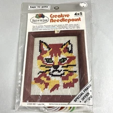 Vintage Creative Needlepoint Pussy Cat Kitten 4x5" Pet Lover Sealed Package NOS