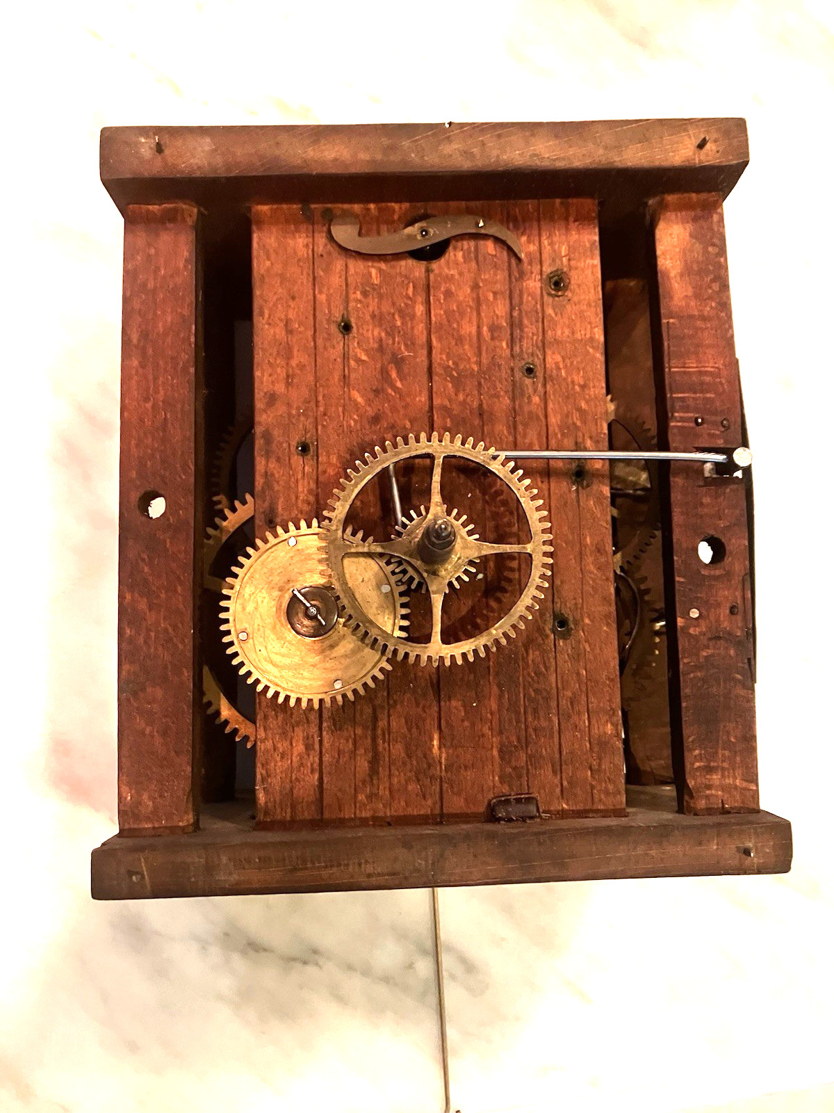 ANTIQUE GERMAN WOOD PICTURE CLOCK MOVEMENT/ WEIGHT DRIVEN