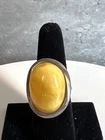 Vintage Butterscotch Egg Yolk Amber Sterling Silver Statement Ring Size 7.5 13G.