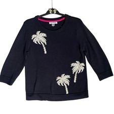 Tommy Bahama Navy Blue Palm Tree Embroidered 3/4 Sleeve Knit Sweater Size Medium