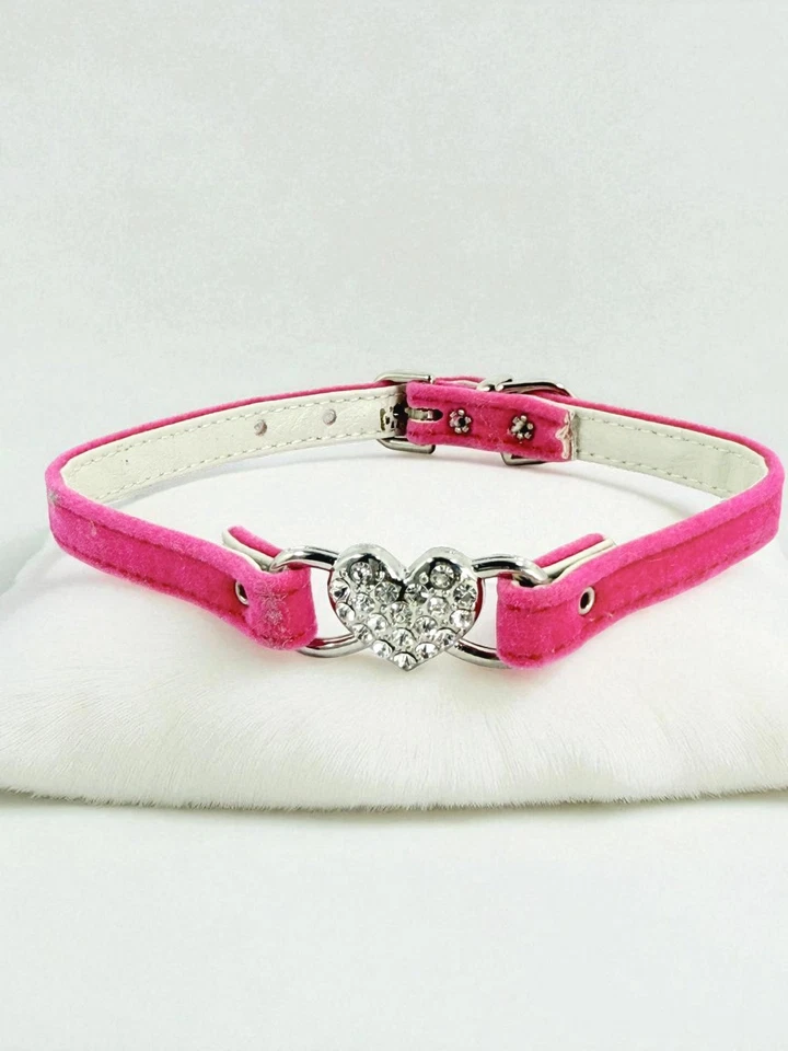 Velvet Dog Collar w/ Heart Charm – Adjustable 10-16" | Black Red Pink Green - Image 4 of 4