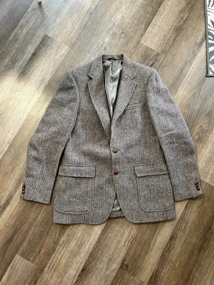 Harris Tweed Usado en Excelente Condición Hecho EE. UU. Gris Negro Marrón Blazer Abrigo Deportivo Chaqueta 40L Foto 2 de 4
