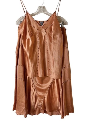 Vintage Y2K Kenneth Cole Reaction 100% Silk  Siena Studded 2Pc Skirt Cami Set 12