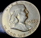 1956-P Franklin Half Dollar, AU, 90% Silver, About Uncirculated Condition