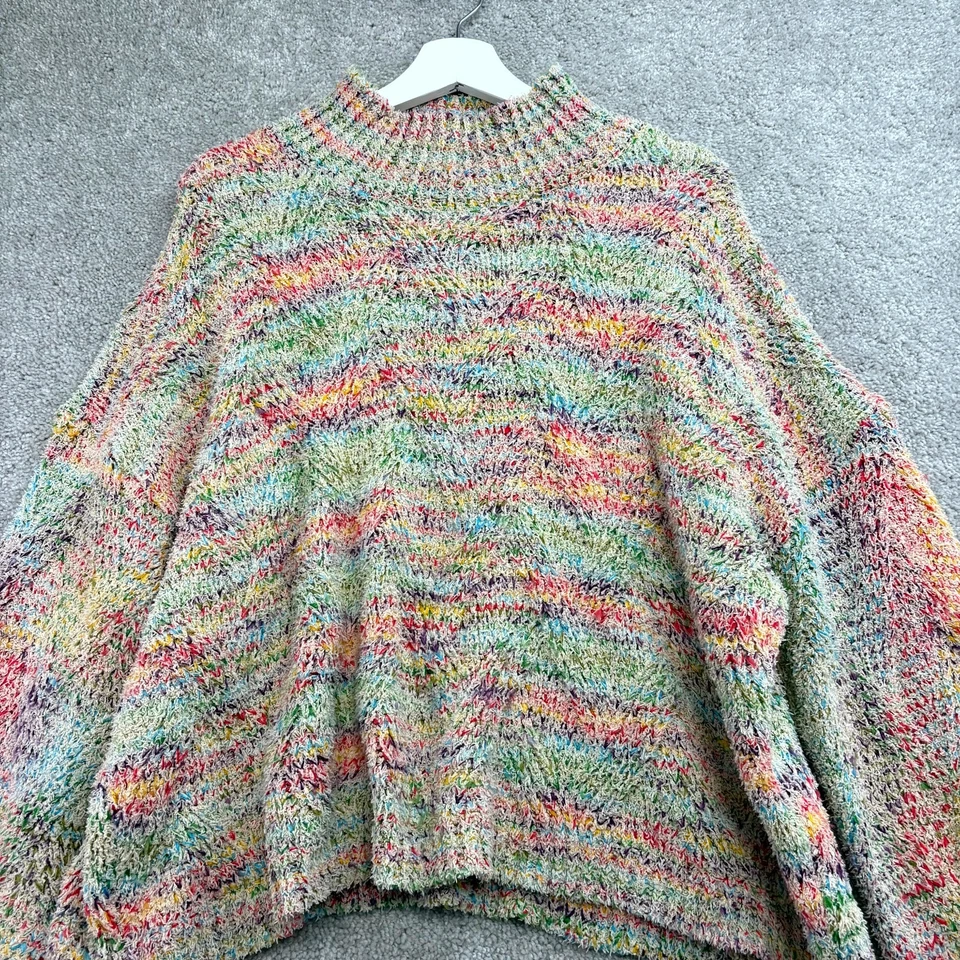 Pol Cropped Sweater Womens Large Multi Rainbow Knit Mock Water Color Pullover - Image 2 of 4