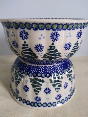 Boleslawiec Polish Pottery Festive Fir Three Snowflake Cereal Soup Bowl Set Of 2