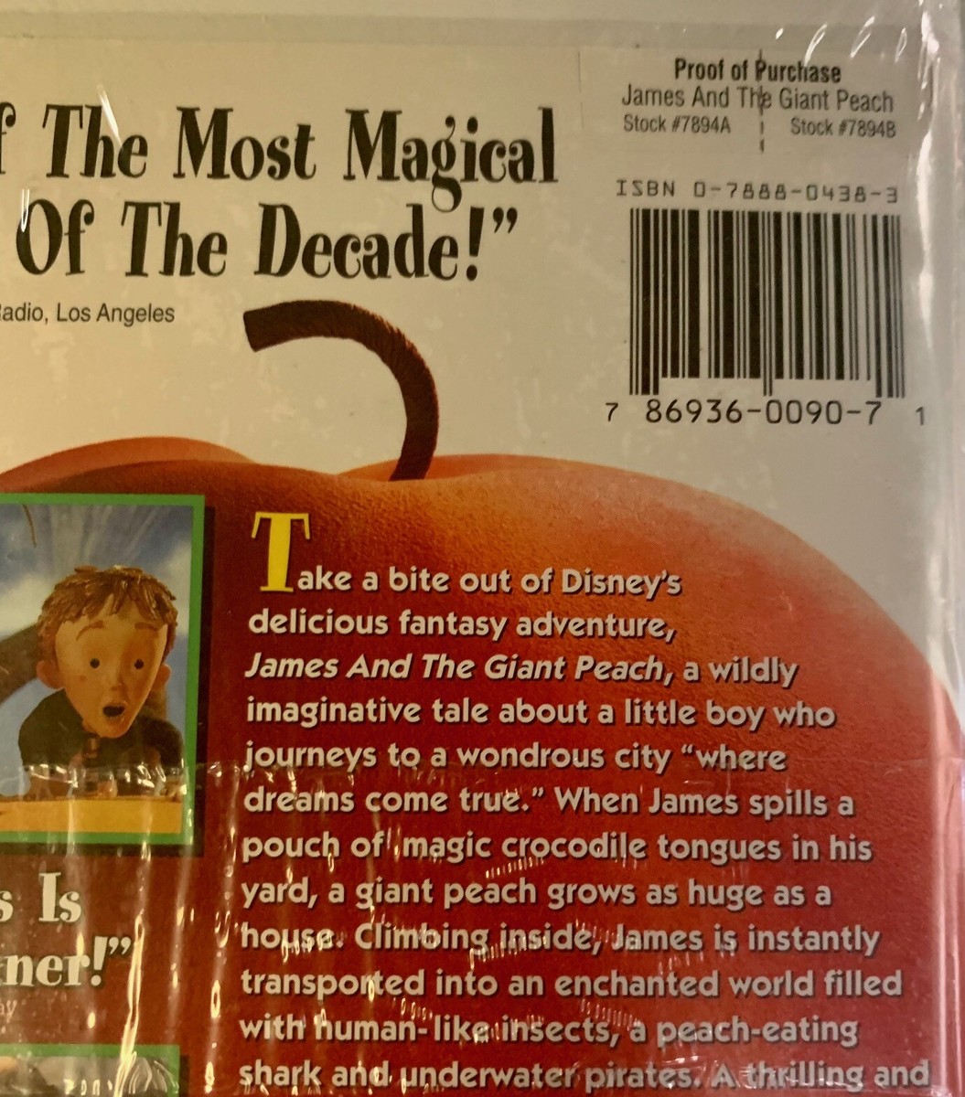 James and the Giant Peach (VHS, 1996) New Sealed Disney Tim