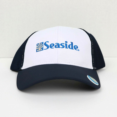 Florida Seaside Embroidered Cap with Magnet Shell Button White & Blue Men's Hat