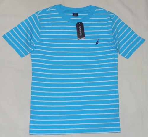 Nautica Boys' 100% Cotton Crew Neck Striped T-Shirts Blue Atoll M (10/12) New