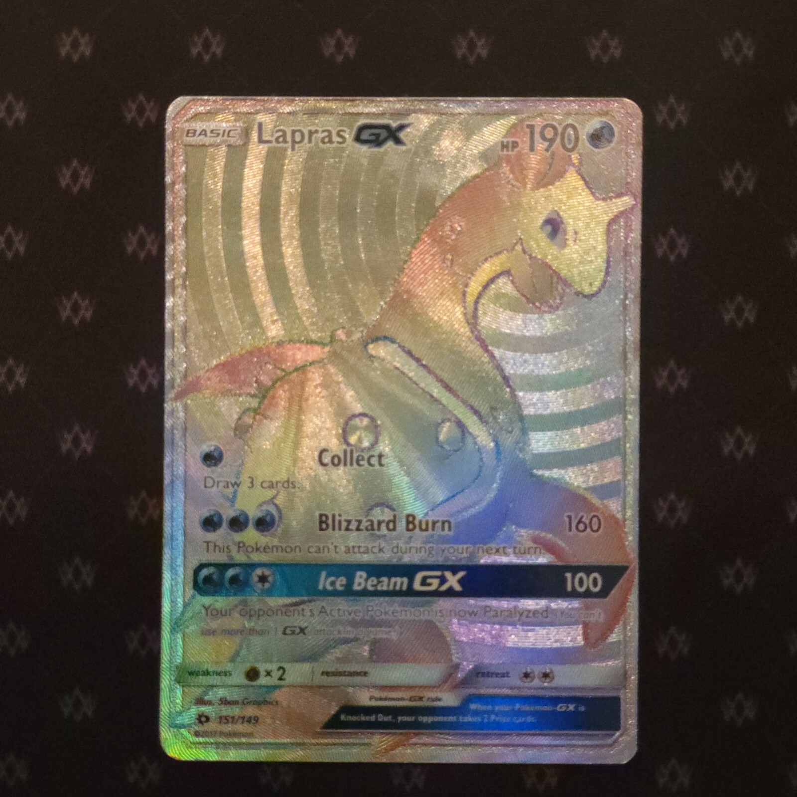 Pokémon Lapras GX Sun & Moon Base Set 151/149 Holo Secret Rare NM