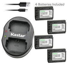 Kastar DUAL USB SLIM Charger & 4 Batteries for Sony NP-FZ100 (Vertical Style)