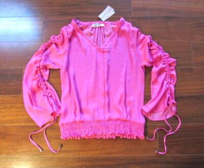 PHILOSOPHY ~ New! NWT Small ~ Bright Pink! Drawstring Slv Flowy Date Blouse a45