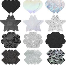 12 Pairs Adhesive Nipple Covers Glitters Disposable Thin Niple Cover for...