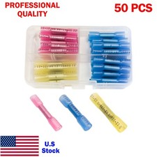 50 PCS 22-10 AWG Heat Shrink Butt Wire Connectors Automotive Crimp Terminals Kit