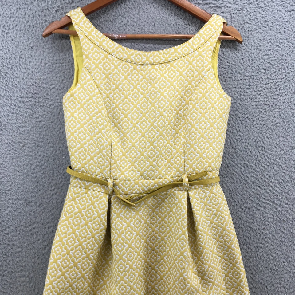 Yumi Dress Womens 8 Yellow Sleeveless High Waist A-Line Embroidered Back Zip NEW - Image 3 of 4
