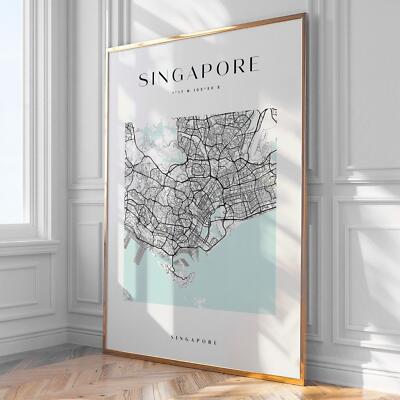 Singapur Stadtplan Druck, Wohndeko, Wandbild, Druck, Poster, gerahmt