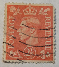 UK Postage/Revenue ~ King George VI ~ Orange 2½D Stamp  ~ Posted ~ 1938 ~ E19