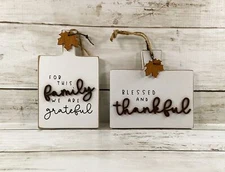 CWI Fall Decor - Thankful Grateful Family Cutting Board Ornaments 2pc Set