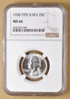 1958 P Washington Quarter 'Type B Reverse' NGC MS66