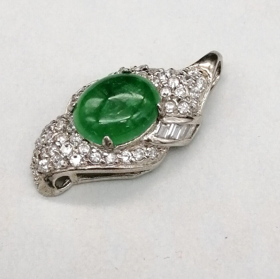 ciondolo donna argento925 con giada burma verde e zirconi incastonati luminoso - Immagine 3 di 4