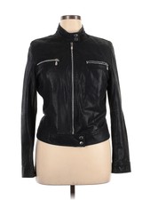 Frenchi Women Black Leather Jacket Xl