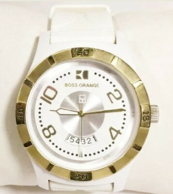 Hugo Boss Orange Watch 1502249 Gold Big Case White Rubber Band Hb108.3.44.2318