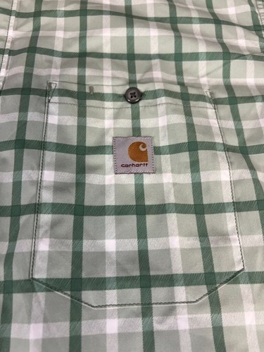 Carhartt Men's Force Sun Defender Rugged Flex Plaid Short Sleeve Shirt Green XL - Picture 2 of 9