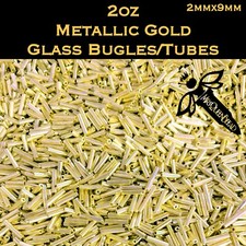 2oz Loose Glass Bugle Beads Lot Metallic Gold 2x9mm Long Tube Bead 2oz