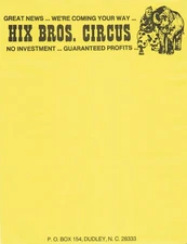 Hix Brothers Circus Dudley NC Circus Unused Letterhead Blank Sheet Vintage