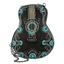 Mary Frances Turquoise Tune Guitar Shaped Beaded Crossbody Handbag