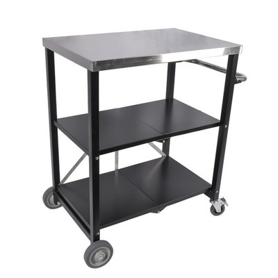 Foldable Outdoor Grill Cart Stainless Steel 3 Tier Kitchen Cart w/ 2 Lock Wheels