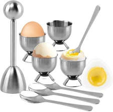 10PCS Egg Topper Cutter Set with Cups Spoons & Piercer for Boiled Eggs