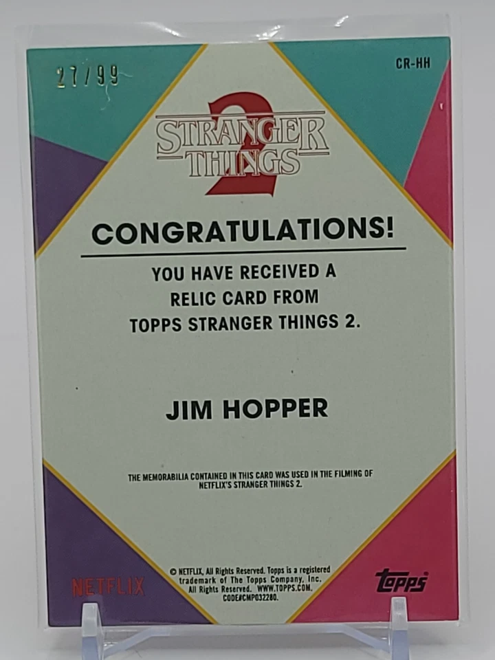 2019 Topps Stranger Things 2 #CR-HH Jim Hopper Costume Relic Card David Harbour - Image 2 of 2