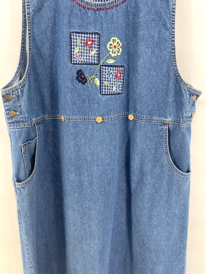 Maxi Jersey Vintage Blanco Ciervo Denim Mujer XL 16/18 Bordado Azul Modesto Foto 4 de 4
