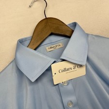 Collars and Co Polo Shirt Men's Large Blue Solid Performance Dress Golf Tech NEW
