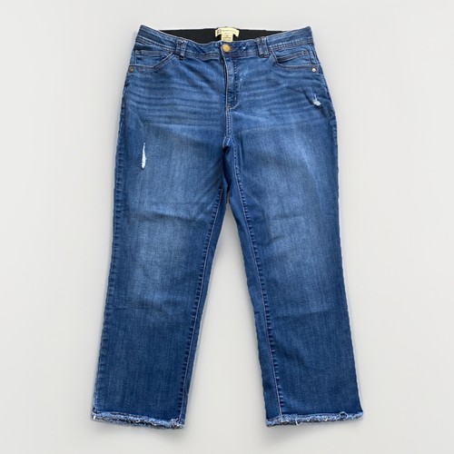 Democracy Ab Technology Crop Jeans 16W Blue Distressed Frayed Hem Stretch Denim