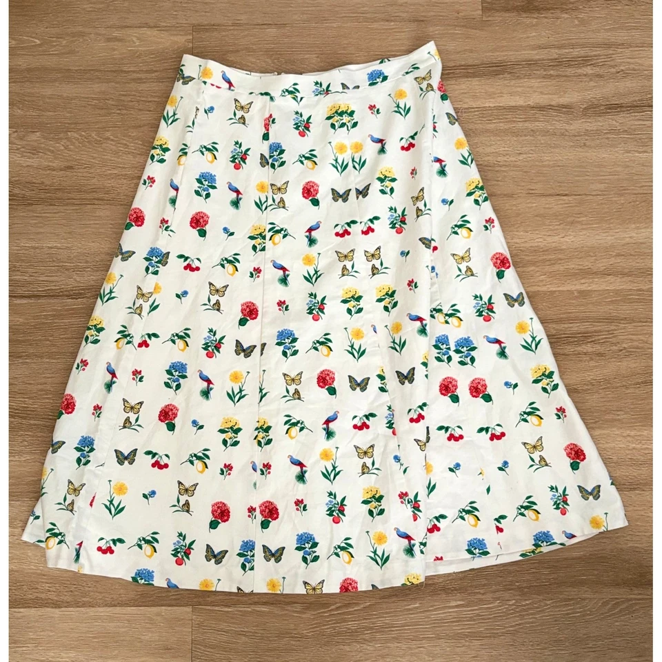 Falda midi Ann Taylor Botánica Floral Lino Línea A Mariposas Cottagecore 12 Foto 2 de 4