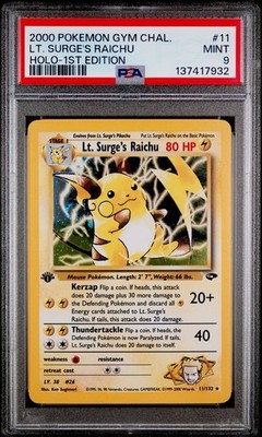PSA 9 Lt. Surge's Raichu 1st Edition Holo #11 Gym Challenge