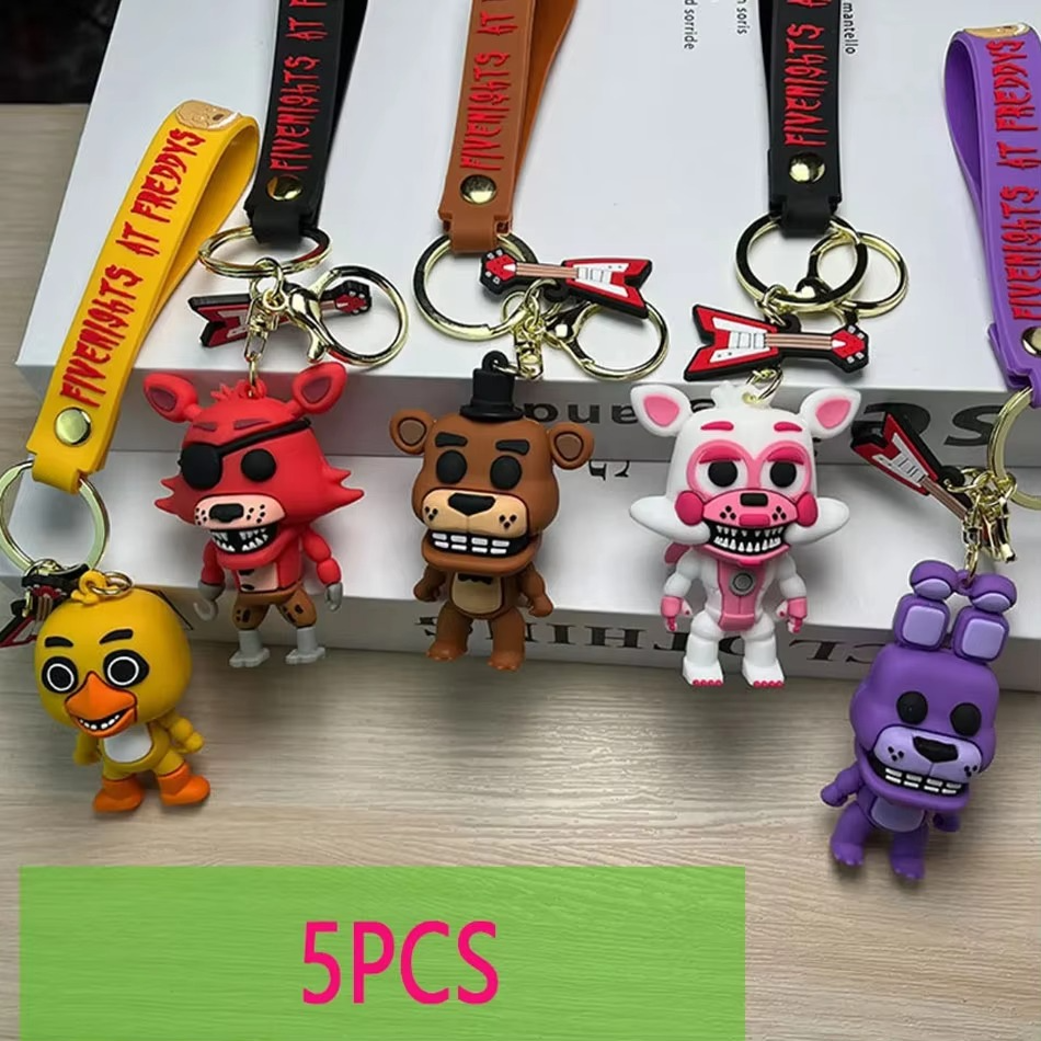 5PCS FNAF Keychain Set Freddy Fazbear Bonnie Chica Foxy Figures
