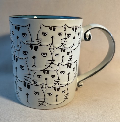 Tazza Spectrum Designz volti di gatto in rilievo bianco e nero blu interno 16 oz - Foto 6 di 6