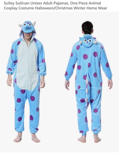 Sulley Sullivan Unisex Adult Hooded One-Piece Costume Pajamas Blue/Purple