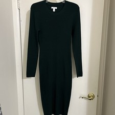 Nine West Women's S Dark Green Ribbed Long Sleeve Midi Dress Sz L NWT