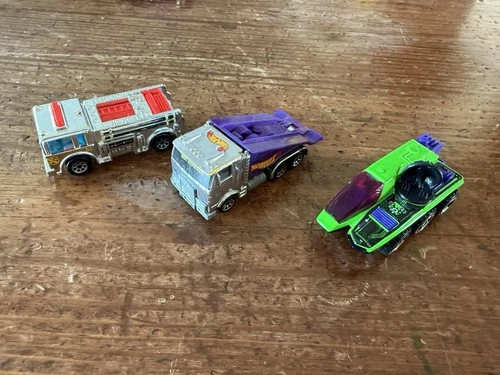 Vintage 1976 Hot Wheels Fire Truck, 1988 Space Rover And 1985 Car Hauler
